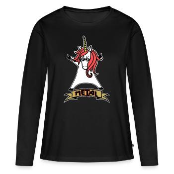 Metal Einhorn - Einhorn - Metal - Musik - Frauen Premium Bio Langarmshirt - Schwarz - Vorne - Julia (174cm)