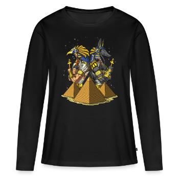 Anubis Ra Mythologie des pyramides anciennes - T-shirt manches longues Premium bio Femme - noir - Devant - Julia (174cm)