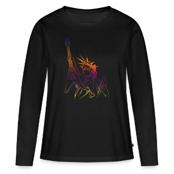 Rocker Statue de la Liberté - Guitare - Rock - T-shirt manches longues Premium bio Femme - noir - Devant - Julia (174cm)