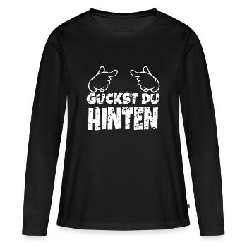Guckst Du Hinten - Frauen Premium Bio Langarmshirt - Schwarz - Vorne - Julia (174cm)
