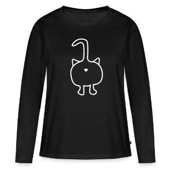 Katze von hinten - Frauen Premium Bio Langarmshirt - Schwarz - Vorne - Julia (174cm)