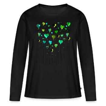 Coeurs sur tige coeurs verts merci beaucoup - T-shirt manches longues Premium bio Femme - noir - Devant - Julia (174cm)