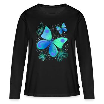 Papillon papillon - T-shirt manches longues Premium bio Femme - noir - Devant - Julia (174cm)