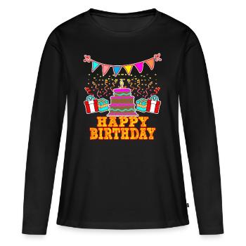 Joyeux anniversaire - T-shirt manches longues Premium bio Femme - noir - Devant - Julia (174cm)
