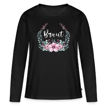 Heiraten Outfit Braut Blumenkranz - Frauen Premium Bio Langarmshirt - Schwarz - Vorne - Julia (174cm)