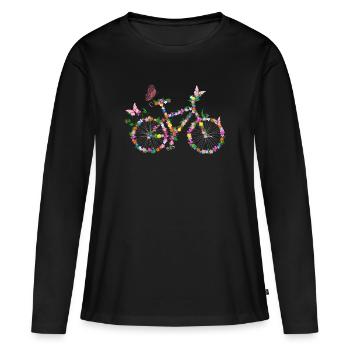 Fahrrad mit Blumen - Frauen Premium Bio Langarmshirt - Schwarz - Vorne - Julia (174cm)