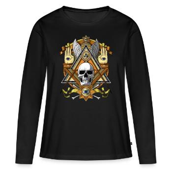 Crâne Illuminati maçonnique - T-shirt manches longues Premium bio Femme - noir - Devant - Julia (174cm)