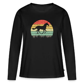 Motif cheval vintage rétro motif cheval cavalier - T-shirt manches longues Premium bio Femme - noir - Devant - Julia (174cm)