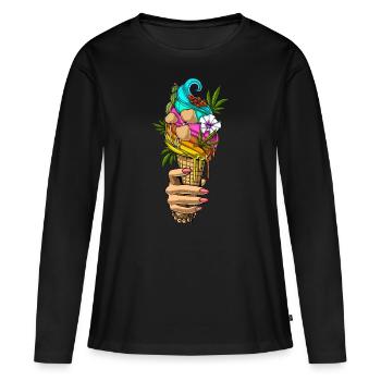 Psychedelisches Eis - Frauen Premium Bio Langarmshirt - Schwarz - Vorne - Julia (174cm)