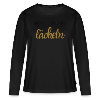 Wer schön sein will muss lächeln - Frauen Premium Bio Langarmshirt - Schwarz - Vorne - Julia (174cm)