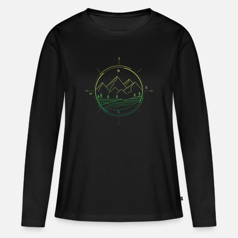 Berge Kompass - Frauen Premium Bio Langarmshirt - Schwarz