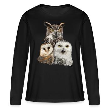 Eulen und Eule - Frauen Premium Bio Langarmshirt - Schwarz - Vorne - Julia (174cm)