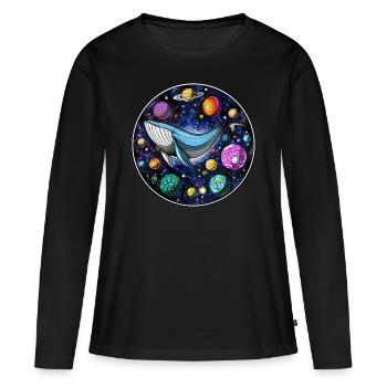 Baleine psychédélique - T-shirt manches longues Premium bio Femme - noir - Devant - Julia (174cm)