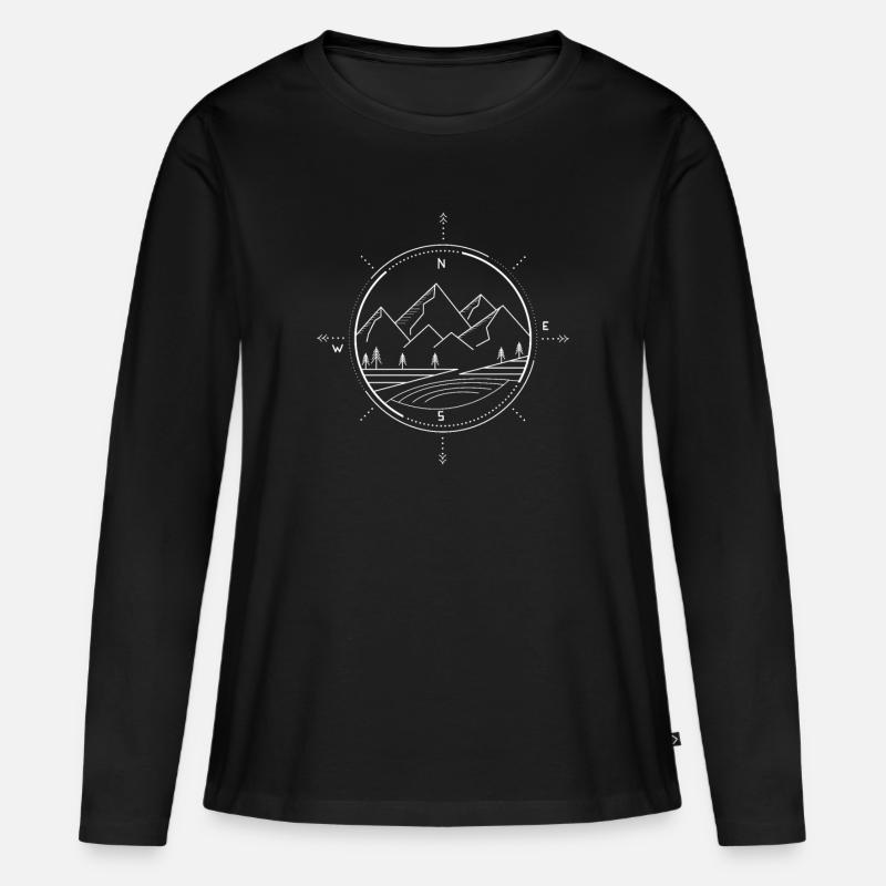 Berge Kompass - Frauen Premium Bio Langarmshirt - Schwarz