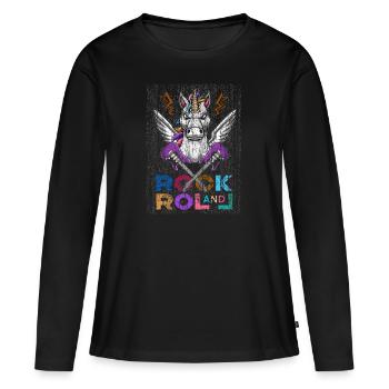 Headbang guitare licorne licorne rock and roll - T-shirt manches longues Premium bio Femme - noir - Devant - Julia (174cm)