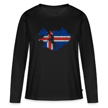 Islandpferd, Islandflagge, Island Umriss - Frauen Premium Bio Langarmshirt - Schwarz - Vorne - Julia (174cm)