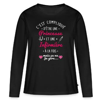 Infirmière et Princesse - T-shirt manches longues Premium bio Femme - noir - Devant - Julia (174cm)