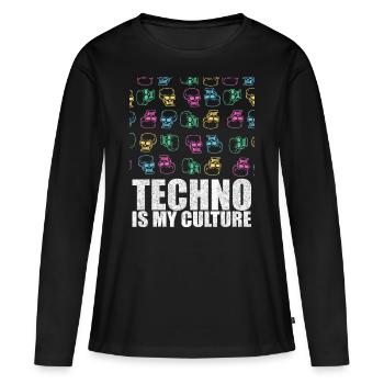 Techno Is My Culture Skull Design Geschenk - Frauen Premium Bio Langarmshirt - Schwarz - Vorne - Julia (174cm)