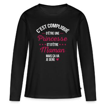 Princesse et maman - Idée cadeau - T-shirt manches longues Premium bio Femme - noir - Devant - Julia (174cm)