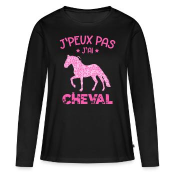 j'peux pas j'ai cheval - cadeau fille - T-shirt manches longues Premium bio Femme - noir - Devant - Julia (174cm)