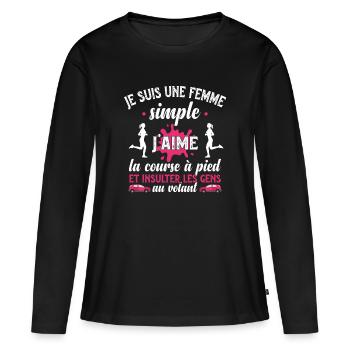 Femme simple course à pied - humour cadeau - T-shirt manches longues Premium bio Femme - noir - Devant - Julia (174cm)
