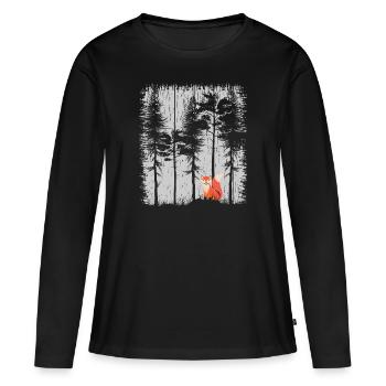 Fuchs im Wald Retro Muster Vintage Baum Wald Funny - Frauen Premium Bio Langarmshirt - Schwarz - Vorne - Julia (174cm)