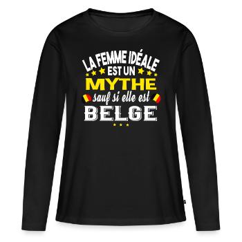 Belgique Belge Femme Pays Humour Femme T-shirt - T-shirt manches longues Premium bio Femme - noir - Devant - Julia (174cm)