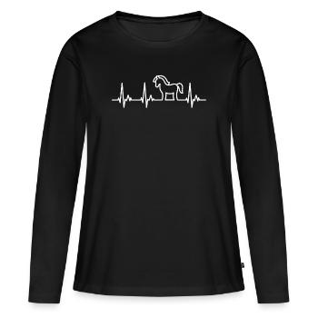 Cheval Poney Mon coeur bat pour les chevaux et les poneys - T-shirt manches longues Premium bio Femme - noir - Devant - Julia (174cm)