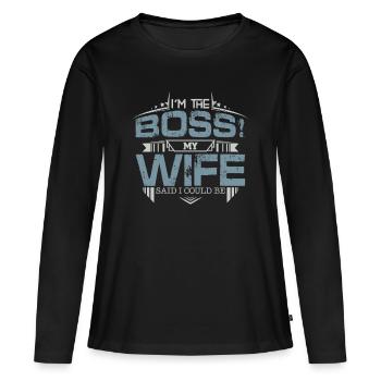 My boss my wife - T-shirt manches longues Premium bio Femme - noir - Devant - Julia (174cm)