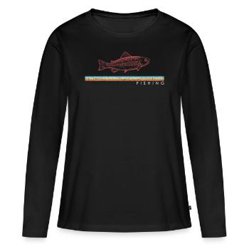 Pêche Rétro Truite Trout Pêche Vintage Pêche - T-shirt manches longues Premium bio Femme - noir - Devant - Julia (174cm)