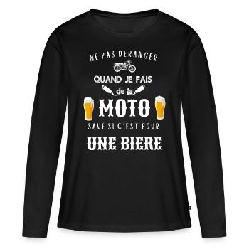 Ne pas déranger moto sauf pour une bière cadeau - T-shirt manches longues Premium bio Femme - noir - Devant - Julia (174cm)