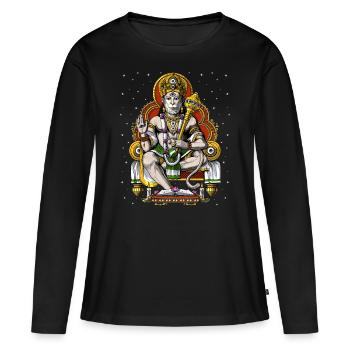 Dieu hindou psychédélique Hanuman - T-shirt manches longues Premium bio Femme - noir - Devant - Julia (174cm)