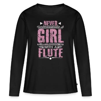 Flûte de flûte - T-shirt manches longues Premium bio Femme - noir - Devant - Julia (174cm)