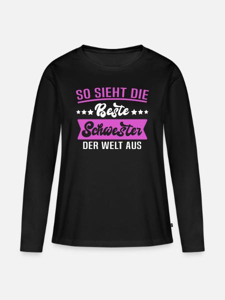 Beste Schwester Sprüche - Frauen Premium Bio Langarmshirt - Schwarz