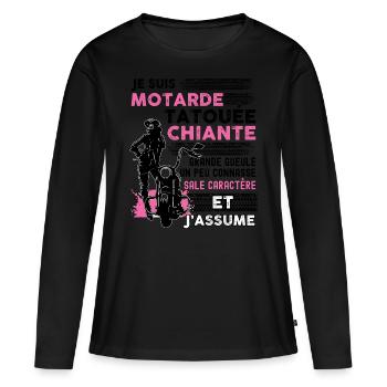 Motarde de caractere Citation humour moto - T-shirt manches longues Premium bio Femme - noir - Devant - Julia (174cm)