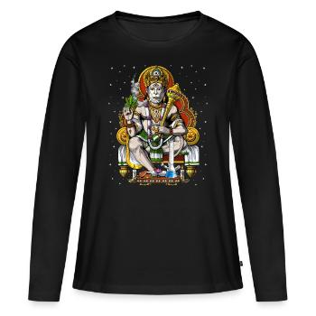 Hanuman Stoner raucht Gras - Frauen Premium Bio Langarmshirt - Schwarz - Vorne - Julia (174cm)