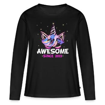 Awesome since 2013 - lustiges Einhorn Geburtstag - Frauen Premium Bio Langarmshirt - Schwarz - Vorne - Julia (174cm)