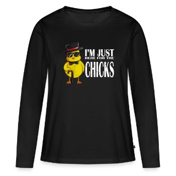 Je suis juste ici pour le motif de poulet Chicks Chicks - T-shirt manches longues Premium bio Femme - noir - Devant - Julia (174cm)