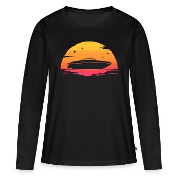 Sonnenuntergang Außenborder Motorboot Motorboot - Frauen Premium Bio Langarmshirt - Schwarz - Vorne - Julia (174cm)