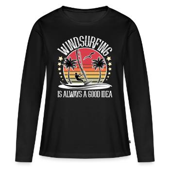 Planche à voile Windsurf Windsurf - T-shirt manches longues Premium bio Femme - noir - Devant - Julia (174cm)