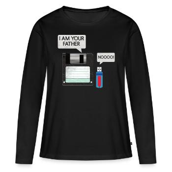 Disquette Disquette Clé USB Père & Fils Tenue Rétro - T-shirt manches longues Premium bio Femme - noir - Devant - Julia (174cm)