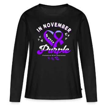 Premature Birth Conscious Purple Bow - Women's Premium Organic Long Sleeve Shirt - black - Front - Julia (174cm)