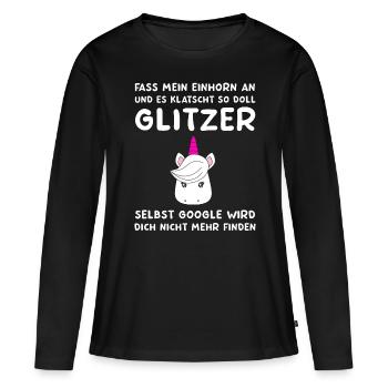 Fass mein Einhorn an - lustiges Einhorn Spruch - Frauen Premium Bio Langarmshirt - Schwarz - Vorne - Julia (174cm)