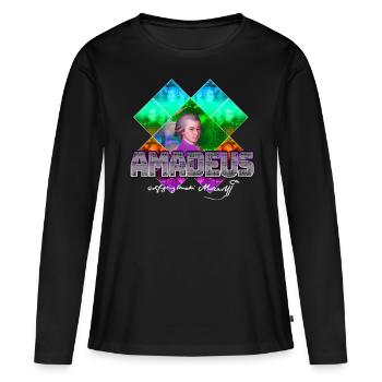 Mozart Pop-Art | Wolfgang Amadeus Mozart Geschenk - Frauen Premium Bio Langarmshirt - Schwarz - Vorne - Julia (174cm)