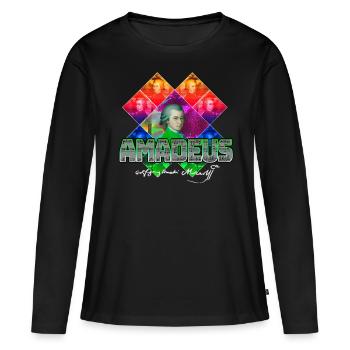Mozart Pop-Art | Wolfgang Amadeus Mozart Geschenk - Frauen Premium Bio Langarmshirt - Schwarz - Vorne - Julia (174cm)