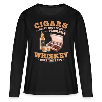 Drôles de dictons de cigares pour les amateurs de whisky et de cigares - T-shirt manches longues Premium bio Femme - noir - Devant - Julia (174cm)