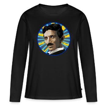 Nicola Tesla Popart - T-shirt manches longues Premium bio Femme - noir - Devant - Julia (174cm)