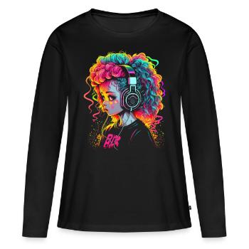 Cute Girl With Headphones - Women's Premium Organic Long Sleeve Shirt - black - Front - Julia (174cm)