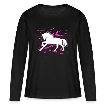 Chevaux et équitation. Mode équestre pour les amoureux des chevaux - T-shirt manches longues Premium bio Femme - noir - Devant - Julia (174cm)