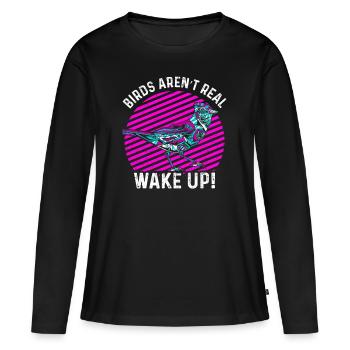 Les oiseaux ne sont pas réels - T-shirt manches longues Premium bio Femme - noir - Devant - Julia (174cm)